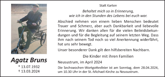 Traueranzeige von Agatz Bruns von Neue Osnabrücker Zeitung GmbH & Co. KG