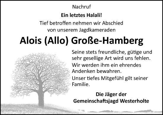 Traueranzeige von Alois Große-Hamberg von Neue Osnabrücker Zeitung GmbH & Co. KG
