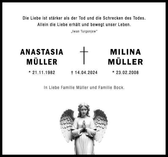 Traueranzeige von Anastasia und Milina Müller von Neue Osnabrücker Zeitung GmbH & Co. KG