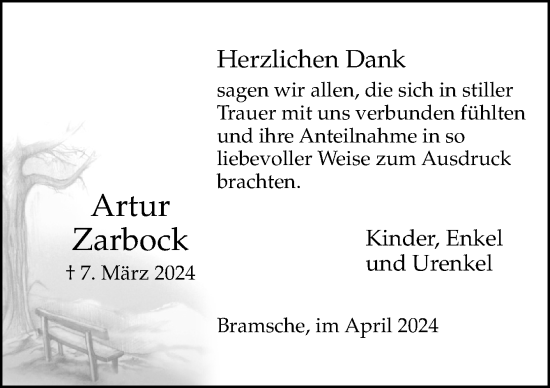 Traueranzeige von Artur Zarbock von Neue Osnabrücker Zeitung GmbH & Co. KG