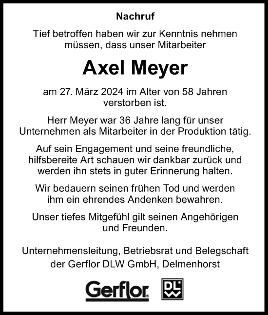 Traueranzeige von Axel Meyer von DK Medien GmbH & Co. KG