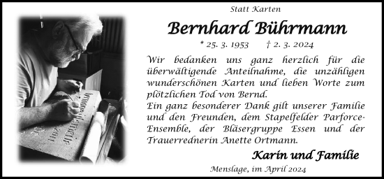 Traueranzeige von Bernhard Bührmann von Neue Osnabrücker Zeitung GmbH & Co. KG