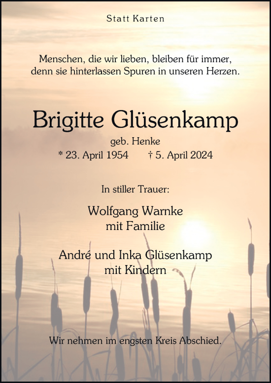 Traueranzeige von Brigitte Glüsenkamp von Neue Osnabrücker Zeitung GmbH & Co. KG