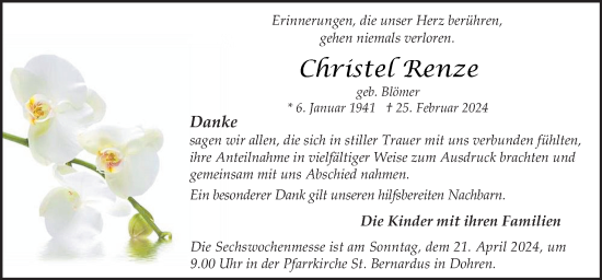 Traueranzeige von Christel Renze von Neue Osnabrücker Zeitung GmbH & Co. KG