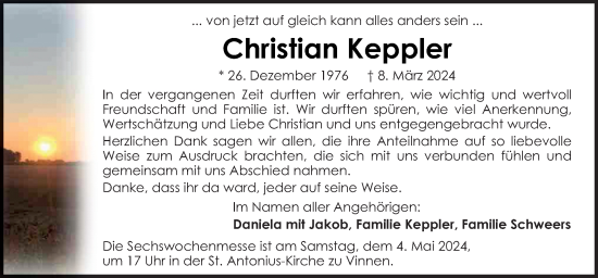 Traueranzeige von Christian Keppler von Neue Osnabrücker Zeitung GmbH & Co. KG