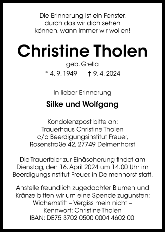 Traueranzeige von Christine Tholen von DK Medien GmbH & Co. KG