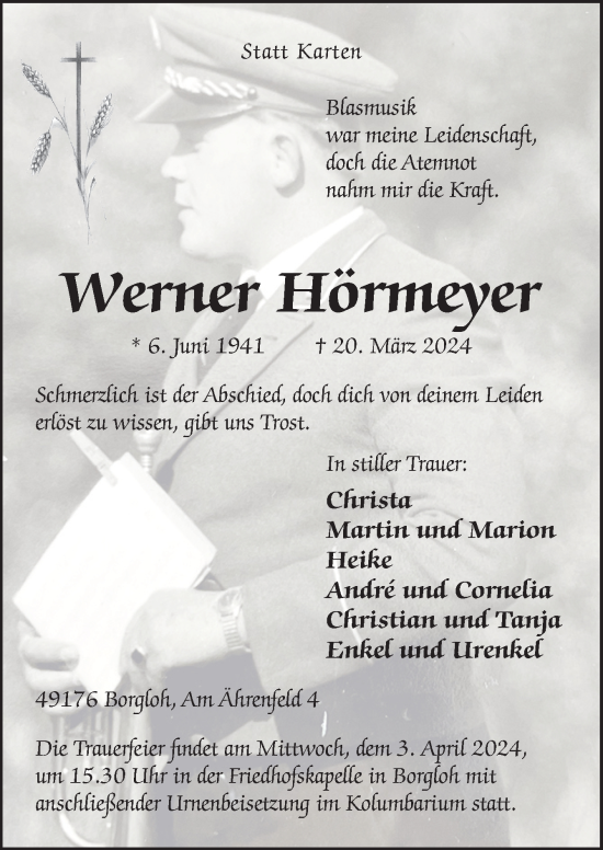 Traueranzeige von Werner Hörmeyer von Neue Osnabrücker Zeitung GmbH & Co. KG