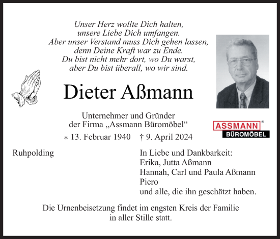 Traueranzeige von Dieter Aßmann von Neue Osnabrücker Zeitung GmbH & Co. KG