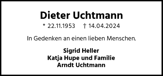 Traueranzeige von Dieter Uchtmann von Neue Osnabrücker Zeitung GmbH & Co. KG