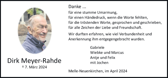Traueranzeige von Dirk Meyer-Rahde von Neue Osnabrücker Zeitung GmbH & Co. KG