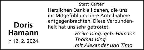 Traueranzeige von Doris Hamann von Neue Osnabrücker Zeitung GmbH & Co. KG