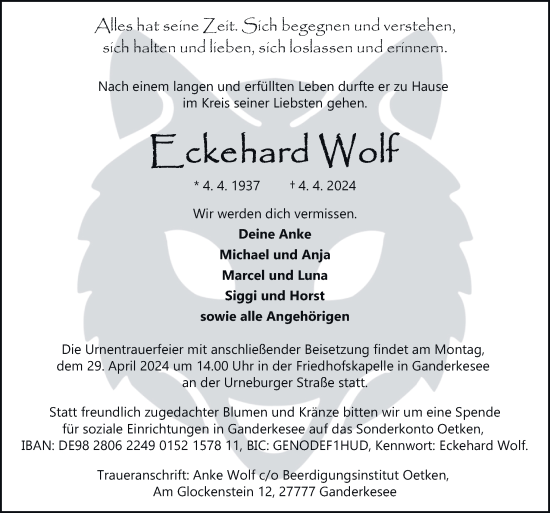 Traueranzeige von Eckehard Wolf von DK Medien GmbH & Co. KG