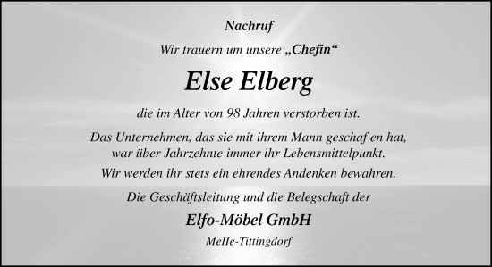 Traueranzeige von Else Elberg von Neue Osnabrücker Zeitung GmbH & Co. KG