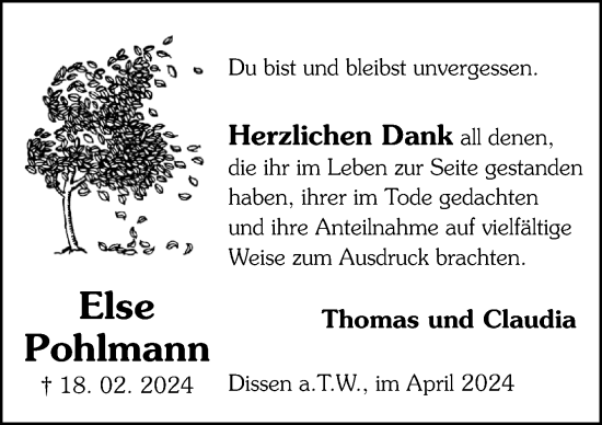 Traueranzeige von Else Pohlmann von Neue Osnabrücker Zeitung GmbH & Co. KG