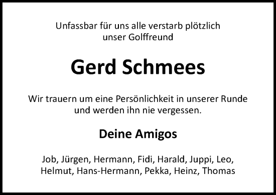 Traueranzeige von Gerd Schmees von Neue Osnabrücker Zeitung GmbH & Co. KG