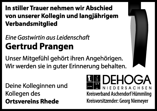 Traueranzeige von Gertrud Prangen von Neue Osnabrücker Zeitung GmbH & Co. KG