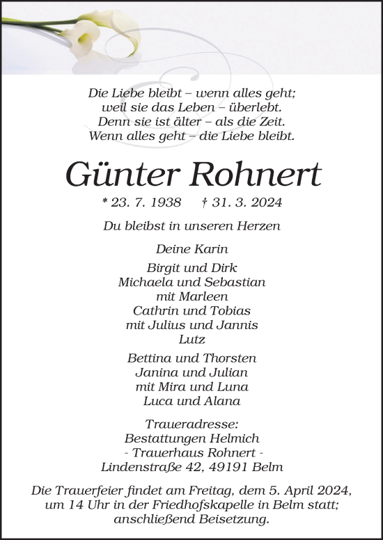Traueranzeige von Günter Rohnert von Neue Osnabrücker Zeitung GmbH & Co. KG