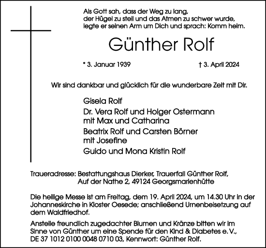 Traueranzeige von Günther Rolf von Neue Osnabrücker Zeitung GmbH & Co. KG