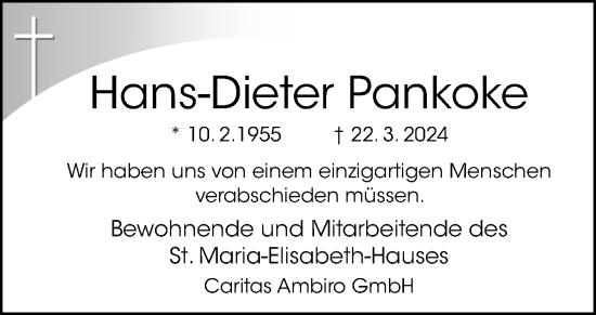 Traueranzeige von Hans-Dieter Pankoke von Neue Osnabrücker Zeitung GmbH & Co. KG