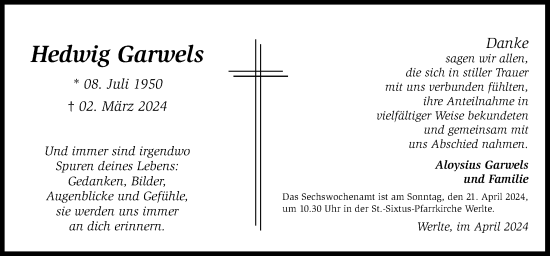 Traueranzeige von Hedwig Garwels von Neue Osnabrücker Zeitung GmbH & Co. KG