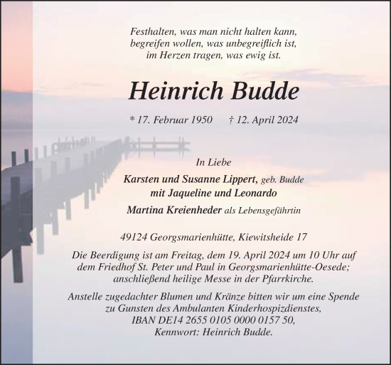 Traueranzeige von Heinrich Budde von Neue Osnabrücker Zeitung GmbH & Co. KG