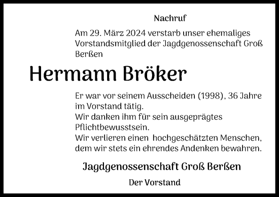 Traueranzeige von Hermann Bröker von Neue Osnabrücker Zeitung GmbH & Co. KG