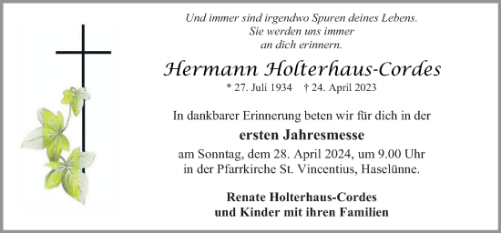 Traueranzeige von Hermann Holterhaus-Cordes von Neue Osnabrücker Zeitung GmbH & Co. KG