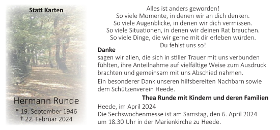 Traueranzeige von Hermann Runde von Neue Osnabrücker Zeitung GmbH & Co. KG