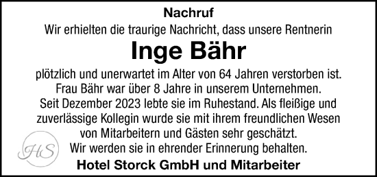 Traueranzeige von Inge Bähr von Neue Osnabrücker Zeitung GmbH & Co. KG