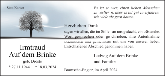 Traueranzeige von Irmtraud  Auf dem Brinke von Neue Osnabrücker Zeitung GmbH & Co. KG