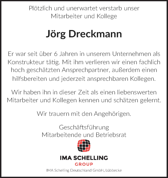 Traueranzeige von Jörg Dreckmann von Neue Osnabrücker Zeitung GmbH & Co. KG