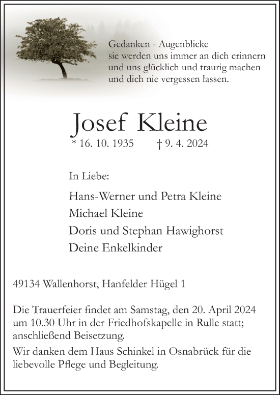 Traueranzeige von Josef Kleine von Neue Osnabrücker Zeitung GmbH & Co. KG