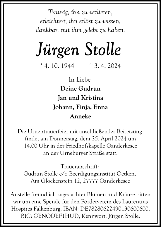 Traueranzeige von Jürgen Stolle von DK Medien GmbH & Co. KG