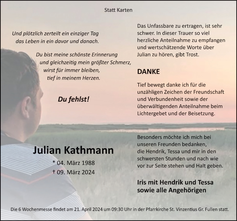 Traueranzeige für Julian Kathmann vom 15.04.2024 aus Neue Osnabrücker Zeitung GmbH & Co. KG