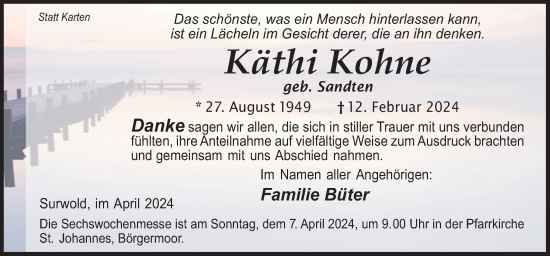 Traueranzeige von Käthi Kohne von Neue Osnabrücker Zeitung GmbH & Co. KG