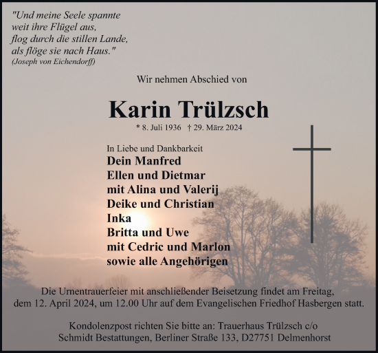 Traueranzeige von Karin Trülzsch von DK Medien GmbH & Co. KG