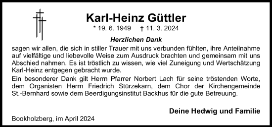 Traueranzeige von Karl-Heinz Güttler von DK Medien GmbH & Co. KG