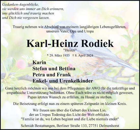 Traueranzeige von Karl-Heinz Rodiek von DK Medien GmbH & Co. KG