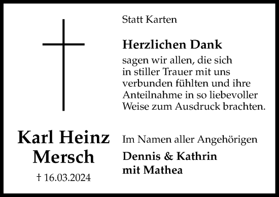 Traueranzeige von Karl Heinz Mersch von Neue Osnabrücker Zeitung GmbH & Co. KG