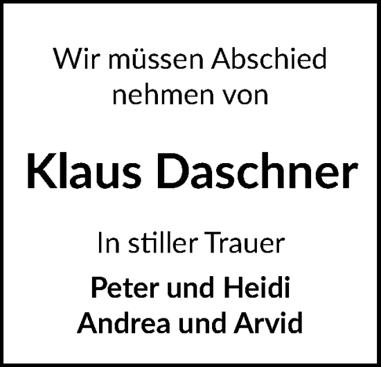 Traueranzeige von Klaus Daschner von DK Medien GmbH & Co. KG
