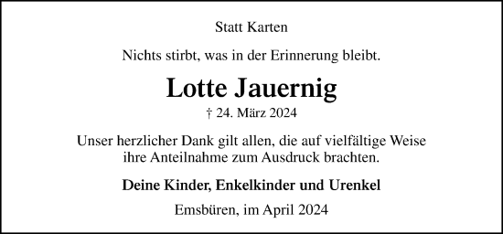 Traueranzeige von Lotte Jauernig von Neue Osnabrücker Zeitung GmbH & Co. KG