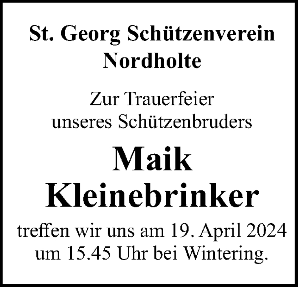  Traueranzeige für Maik Kleinebrinker vom 19.04.2024 aus Neue Osnabrücker Zeitung GmbH & Co. KG