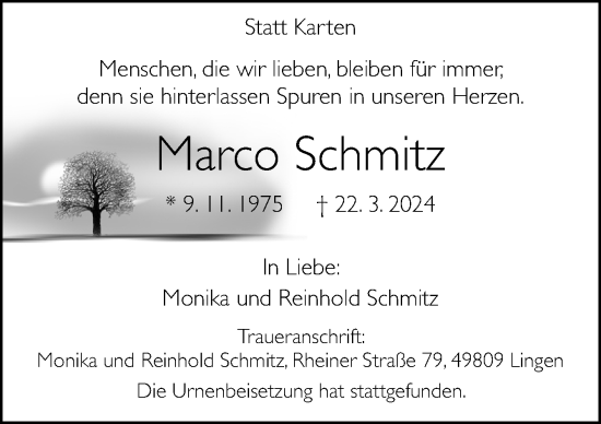 Traueranzeige von Marco Schmitz von Neue Osnabrücker Zeitung GmbH & Co. KG