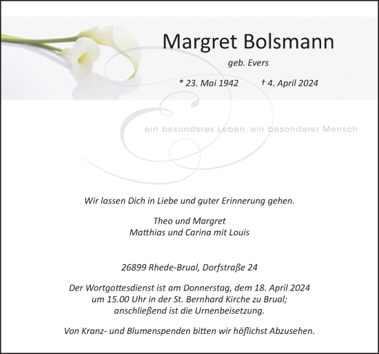 Traueranzeige von Margret Bolsmann von Neue Osnabrücker Zeitung GmbH & Co. KG