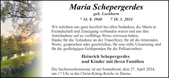 Traueranzeige von Maria Schepergerdes von Neue Osnabrücker Zeitung GmbH & Co. KG