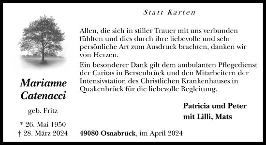 Traueranzeige von Marianne Catenacci von Neue Osnabrücker Zeitung GmbH & Co. KG