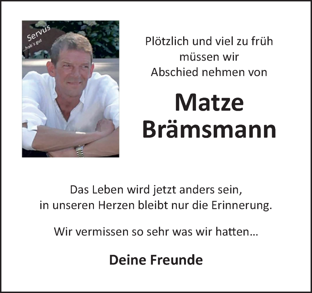  Traueranzeige für Matze Brämsmann vom 04.04.2024 aus Neue Osnabrücker Zeitung GmbH & Co. KG