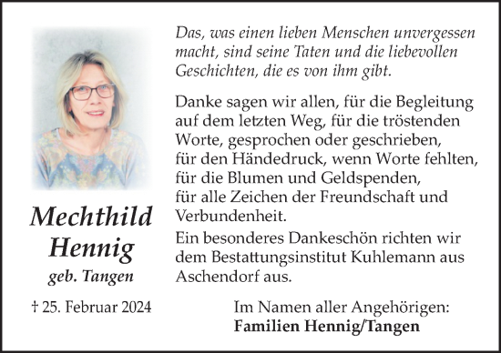 Traueranzeige von Mechthild Hennig von Neue Osnabrücker Zeitung GmbH & Co. KG