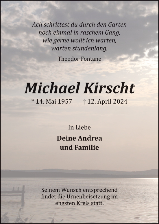 Traueranzeige von Michael Kirscht von Neue Osnabrücker Zeitung GmbH & Co. KG