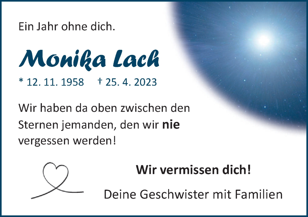  Traueranzeige für Monika Lach vom 25.04.2024 aus Neue Osnabrücker Zeitung GmbH & Co. KG